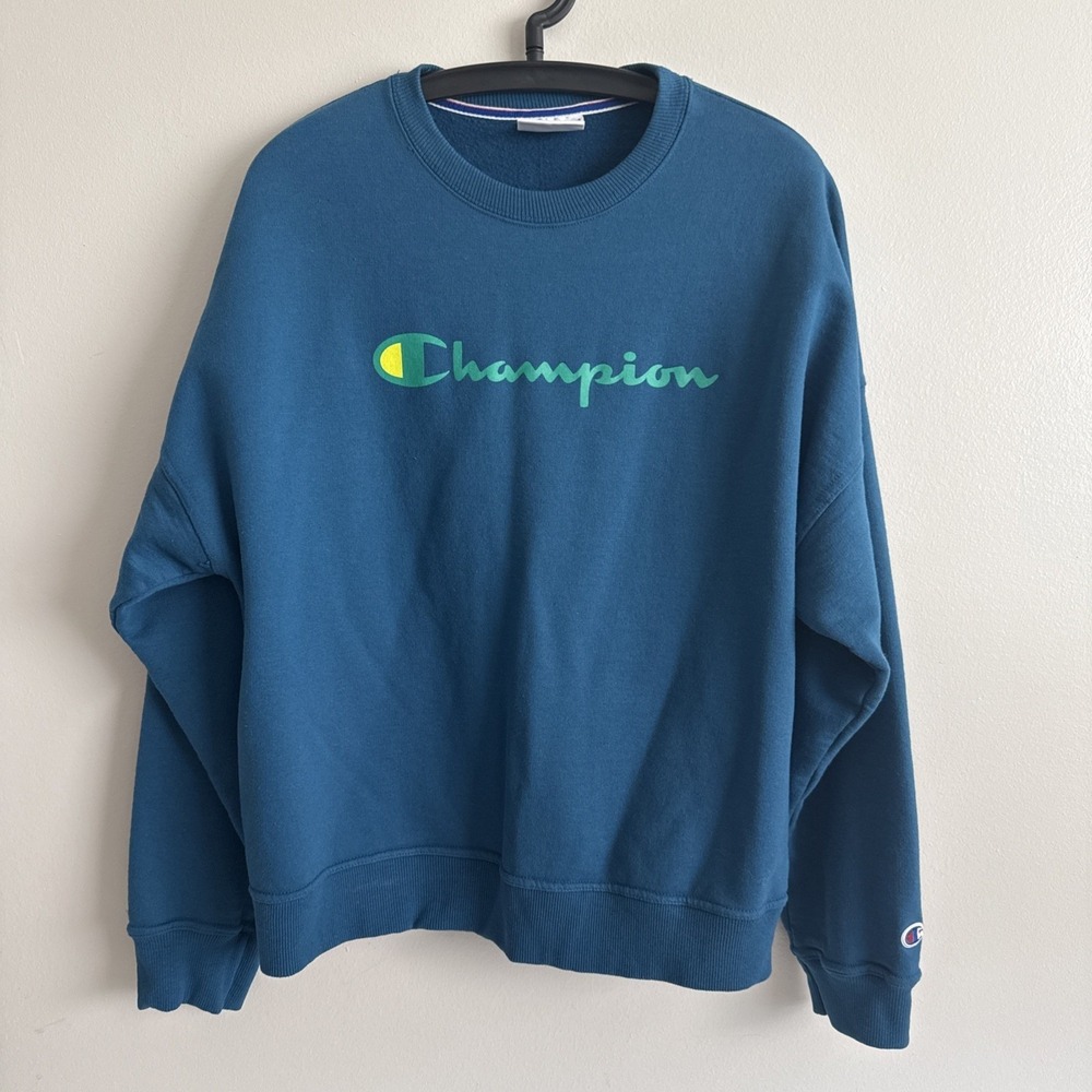Champion Mens Teal Fleece Crewneck Sweatshirt XL Activewear Casual Streetwear